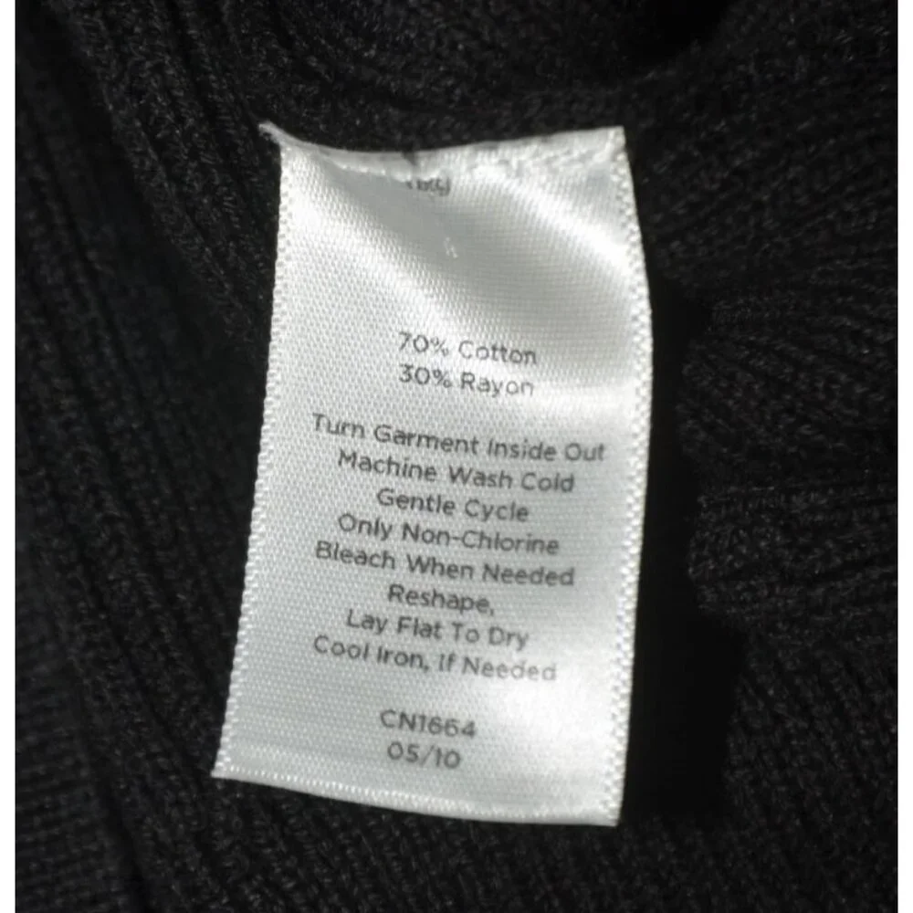 Talbots Black Ruffle Front Button Up V-Neck Ribbed Cardigan Sweater Size L - Picture 8 of 9